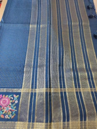 Pure Dola Checks Embroidery - blue