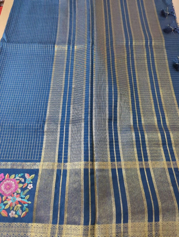 Pure Dola Checks Embroidery - blue