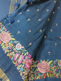 Pure Dola Checks Embroidery - blue