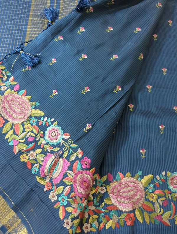 Pure Dola Checks Embroidery - blue