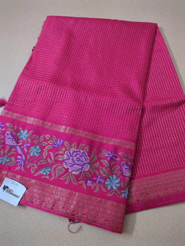 Pure Dola Checks Embroidery  - pink