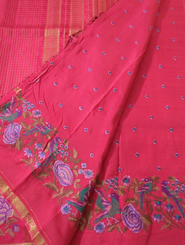 Pure Dola Checks Embroidery  - pink