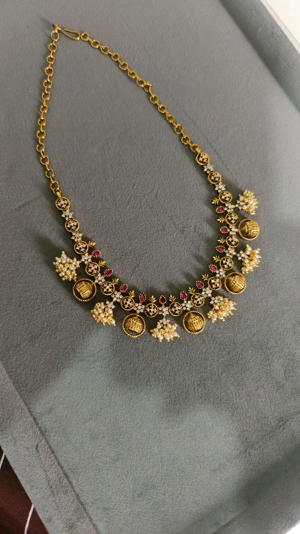 Designer Neck Set Without God Motive - ruby