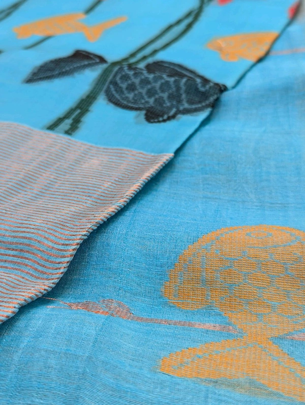 Pure Silk Lenin Jamdhani - skyblue