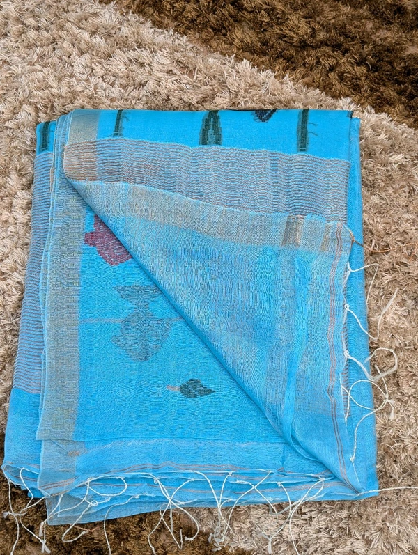 Pure Silk Lenin Jamdhani - skyblue