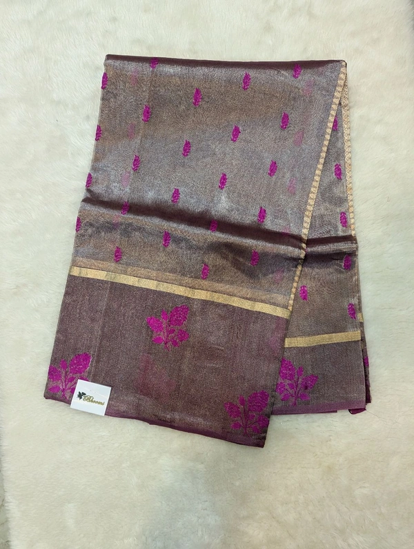 Pure Handloom Tissue With Resham Weaving  - Pink Flamingo