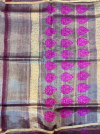 Pure Handloom Tissue With Resham Weaving  - Pink Flamingo