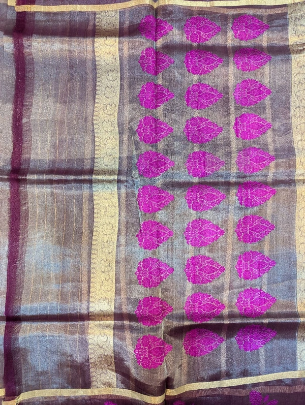 Pure Handloom Tissue With Resham Weaving  - Pink Flamingo