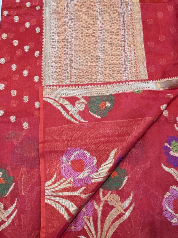 Fancy Organza Jamdhani - Red