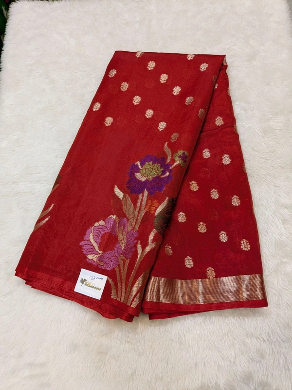 Fancy Organza Jamdhani - Red Orange