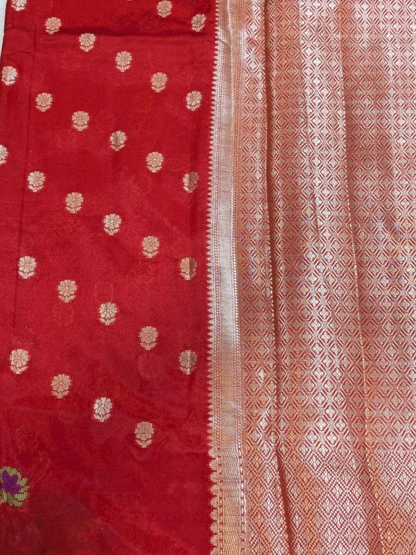 Fancy Organza Jamdhani - Red Orange