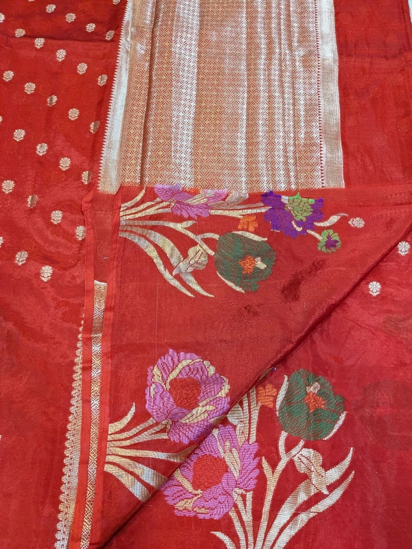 Fancy Organza Jamdhani - Red Orange