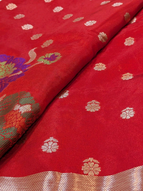 Fancy Organza Jamdhani - Red Orange