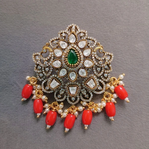 Victorian Pendant With Mossonites - coral