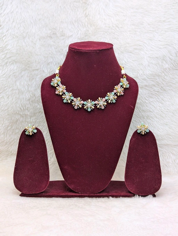 Premium Diamond Copy Neck Set With Studs - Vz