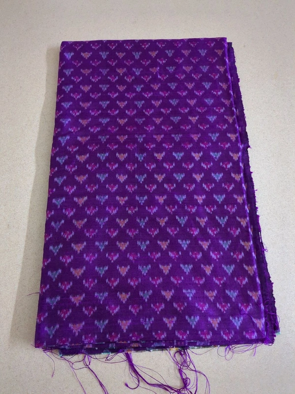 Pure Handloom Ikkat Raw Silk Fabric  Meter Ways - 1 Meter, Purple