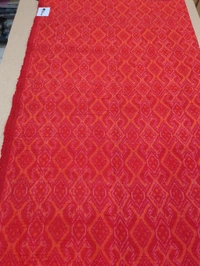 Pure Handloom Ikkat Raw Silk Fabric  Meter Ways - 1 Meter, Red Orange