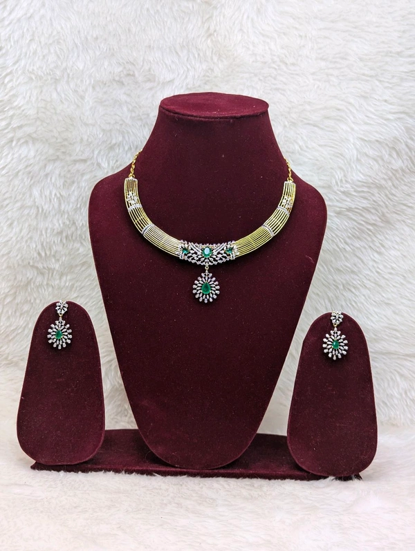 Premium Diamond Copy Neck Set - Vz, dark green