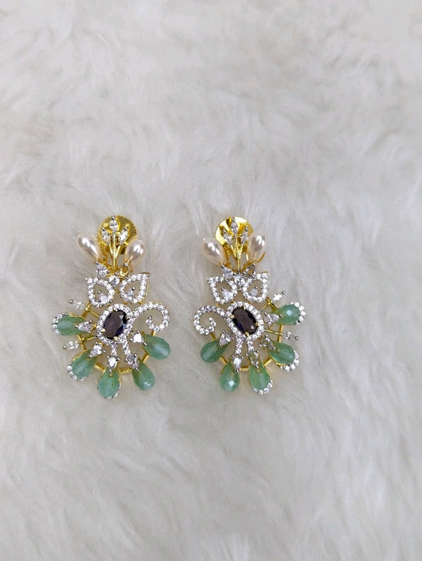 18 Ct Replica Trendy Ear Rings  - Vz, Mint Green