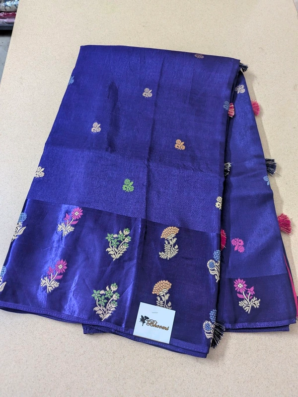 Pure Dola With Mushru Border  - Pigment Indigo