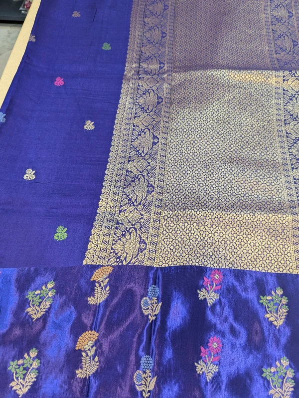 Pure Dola With Mushru Border  - Pigment Indigo