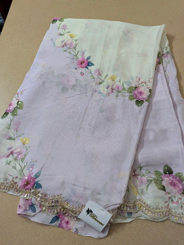 Pure Designer Chiffon With Handwork  - Blue Chalk