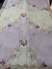 Pure Designer Chiffon With Handwork  - Blue Chalk