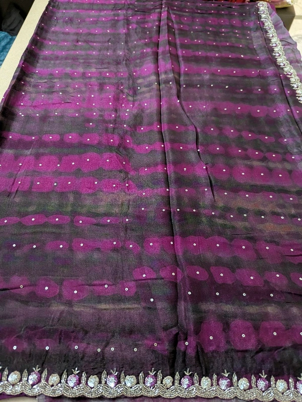 Pure Designer Chiffon With Handwork  - Purple