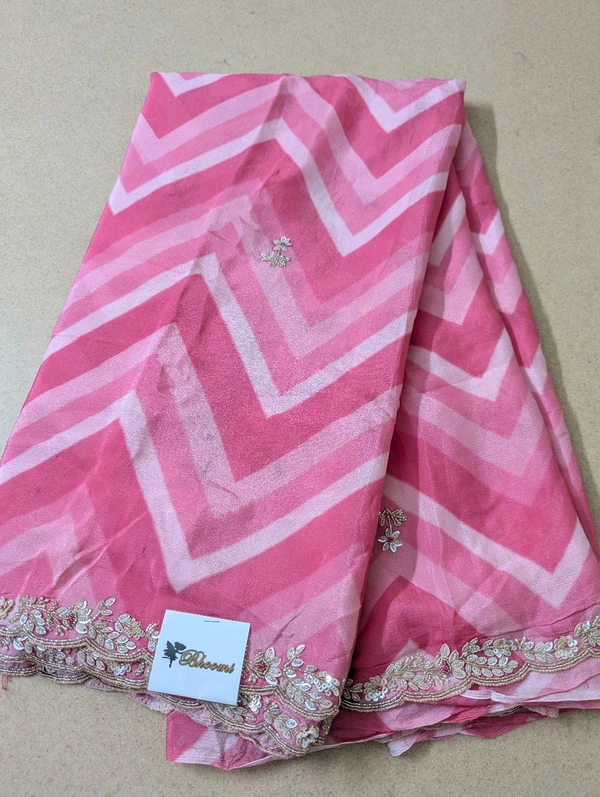 Pure Chiffon With Handwork  - Tickle Me Pink