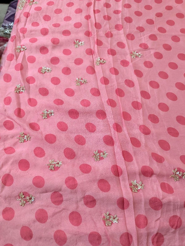 Pure Chiffon With Handwork  - Tickle Me Pink