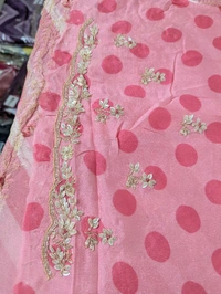 Pure Chiffon With Handwork  - Tickle Me Pink