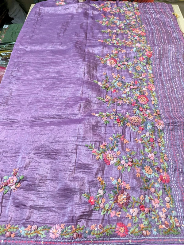 Pure Soft Crush With Handwork  - Fuchsia Pink