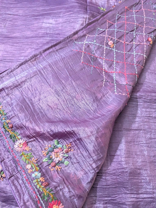 Pure Soft Crush With Handwork  - Fuchsia Pink