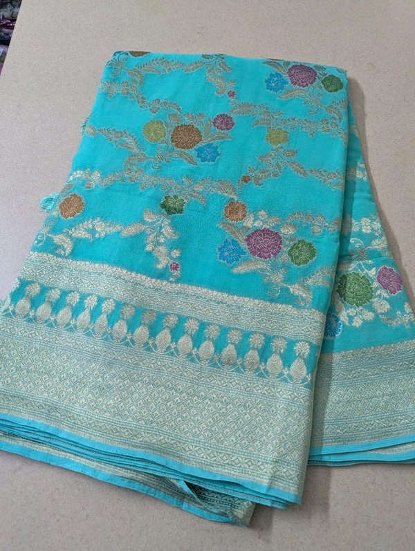 Pure Chiffon Meenakari - teal