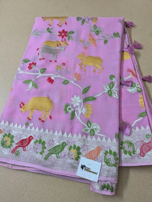 Pure Georgette Paithani - Pink Lace