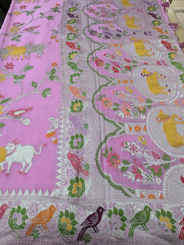 Pure Georgette Paithani - Pink Lace