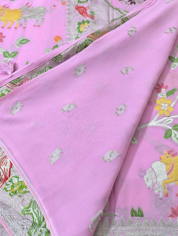 Pure Georgette Paithani - Pink Lace