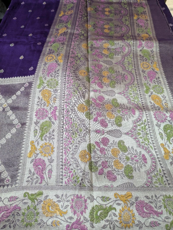 Pure Designer Manipuri Tusser Tissue  - Pigment Indigo