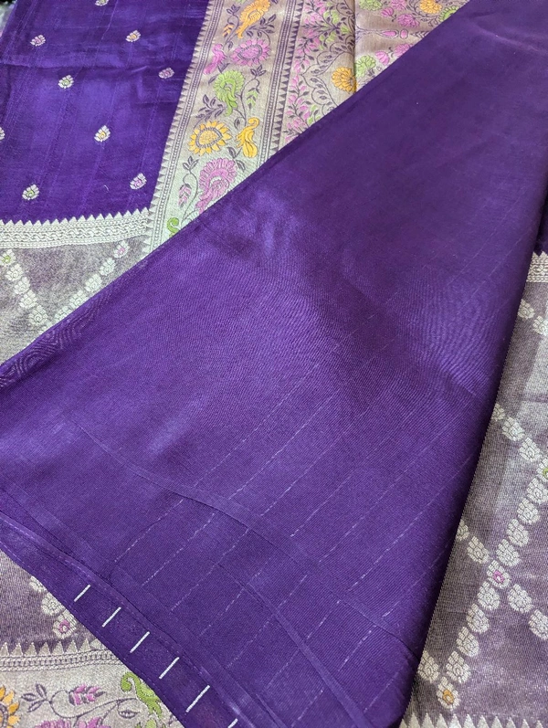 Pure Designer Manipuri Tusser Tissue  - Pigment Indigo