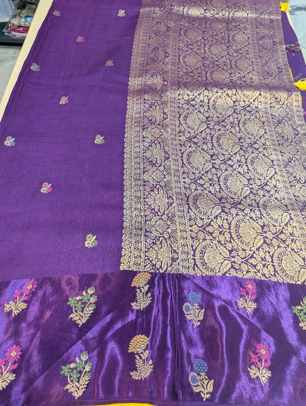 Pure Dola With Mushru Border  - Purple