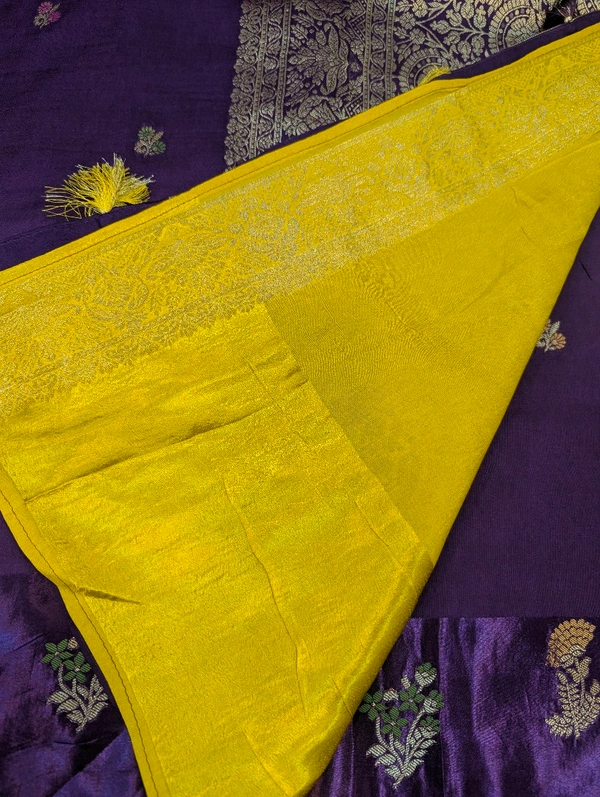 Pure Dola With Mushru Border  - Purple