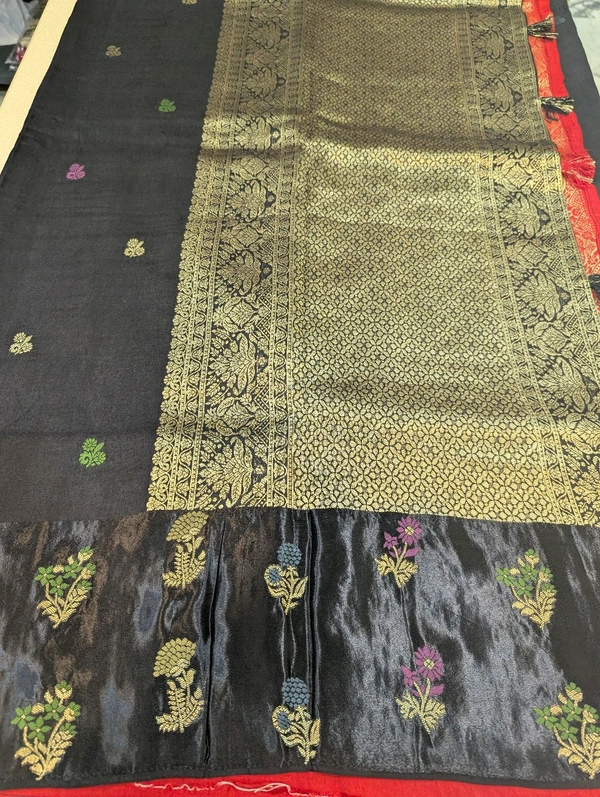 Pure Dola With Mushru Border  - Black