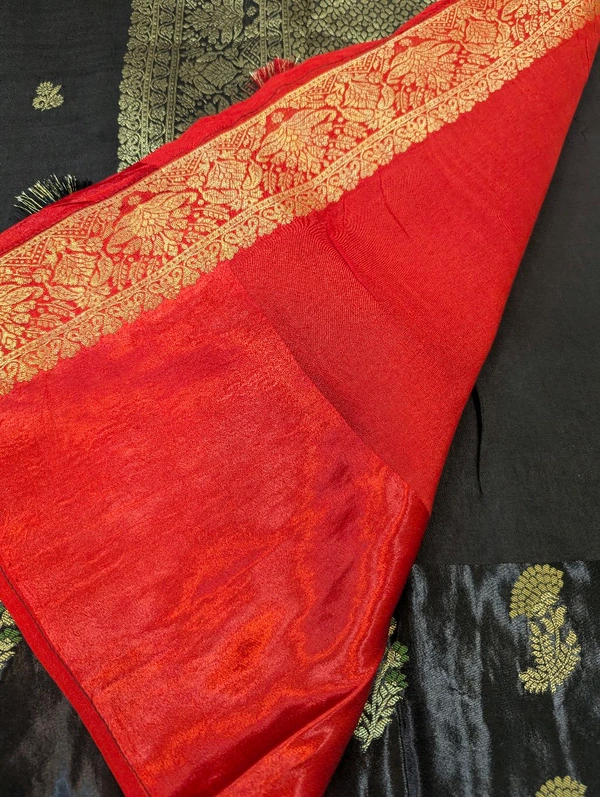 Pure Dola With Mushru Border  - Black