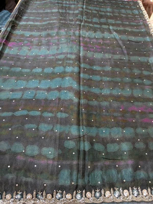 Pure Designer Chiffon With Handwork  - teal