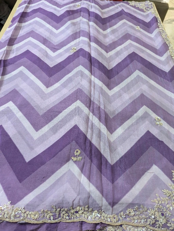 Pure Chiffon With Handwork  - Electric Violet