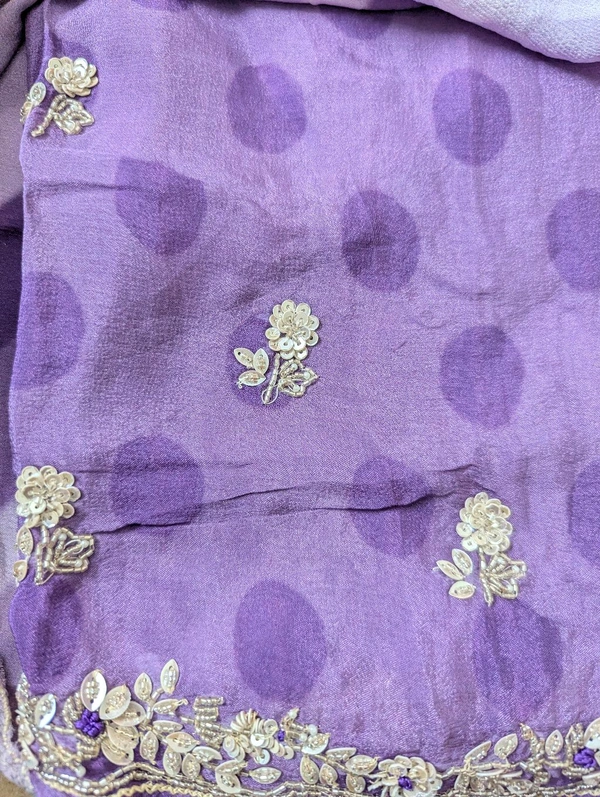 Pure Chiffon With Handwork  - Electric Violet