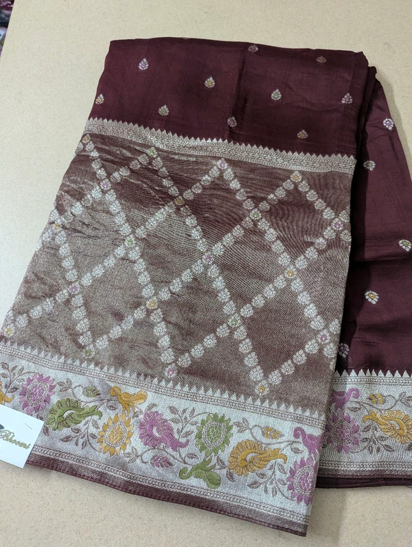 Pure Designer Manipuri Tusser Tissue  - Morocco Brown