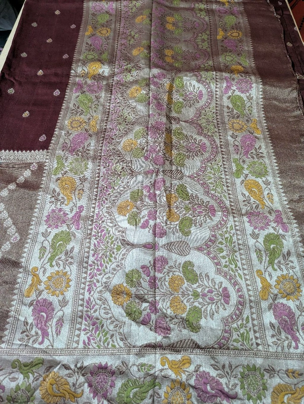 Pure Designer Manipuri Tusser Tissue  - Morocco Brown