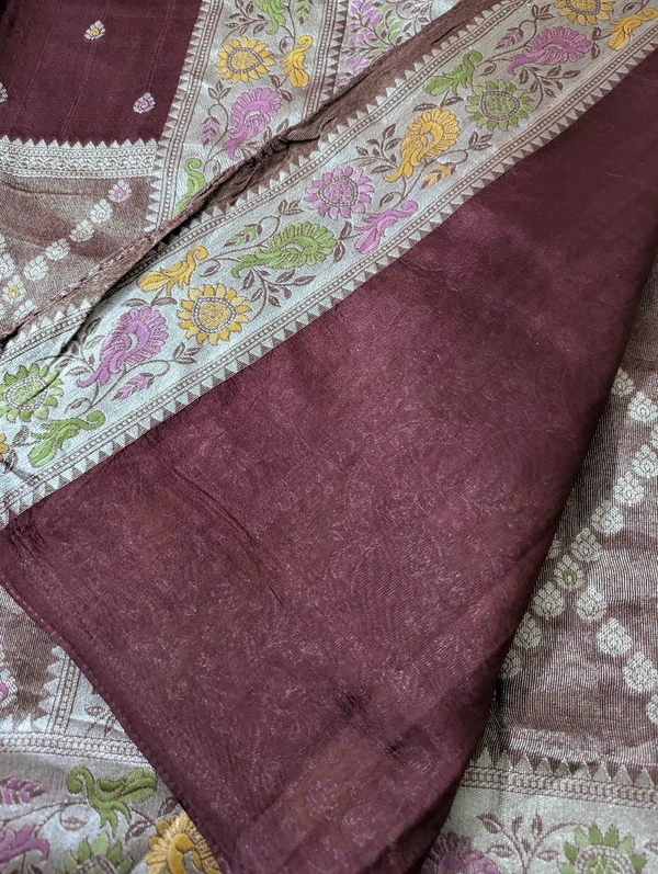 Pure Designer Manipuri Tusser Tissue  - Morocco Brown