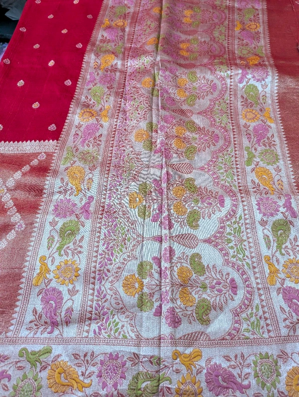 Pure Designer Manipuri Tusser Tissue  - red